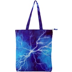 Blue Thunder Lightning At Night, Graphic Art Double Zip Up Tote Bag