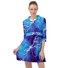 Blue Thunder Lightning At Night, Graphic Art Mini Skater Shirt Dress by picsaspassion