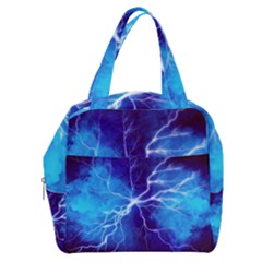 Blue Thunder Lightning At Night, Graphic Art Boxy Hand Bag by picsaspassion