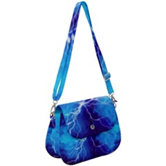 Blue Thunder Lightning At Night, Graphic Art Saddle Handbag