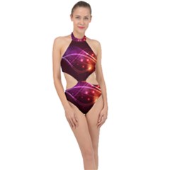 Colorful Arcs In Neon Light, Graphic Art Halter Side Cut Swimsuit by picsaspassion