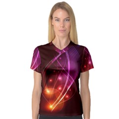  Colorful Arcs In Neon Light, Modern Graphic Art V-neck Sport Mesh Tee