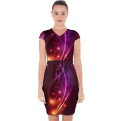  Colorful Arcs In Neon Light, Modern Graphic Art Capsleeve Drawstring Dress  by picsaspassion