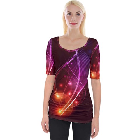  Colorful Arcs In Neon Light, Modern Graphic Art Wide Neckline Tee by picsaspassion