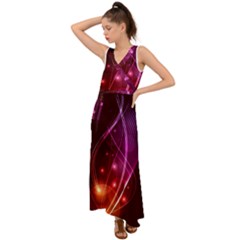  Colorful Arcs In Neon Light, Modern Graphic Art V-neck Chiffon Maxi Dress by picsaspassion