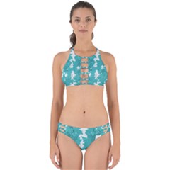 Blue Autumn Maple Leaves Collage, Graphic Design Perfectly Cut Out Bikini Set by picsaspassion