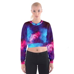 Colorful Pink And Blue Disco Smoke - Mist, Digital Art Cropped Sweatshirt by picsaspassion