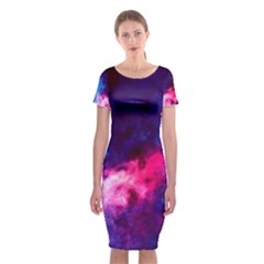 Colorful Pink And Blue Disco Smoke - Mist, Digital Art Classic Short Sleeve Midi Dress by picsaspassion