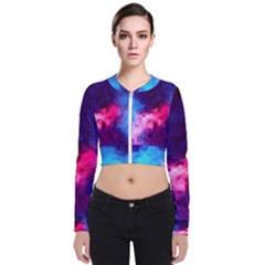 Colorful Pink And Blue Disco Smoke - Mist, Digital Art Long Sleeve Zip Up Bomber Jacket by picsaspassion