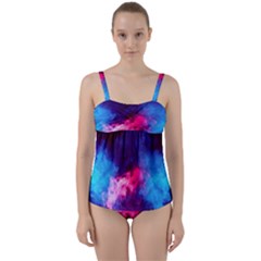 Colorful Pink And Blue Disco Smoke - Mist, Digital Art Twist Front Tankini Set by picsaspassion