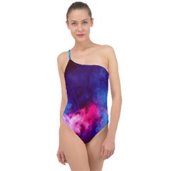 Colorful Pink And Blue Disco Smoke - Mist, Digital Art Classic One Shoulder Swimsuit by picsaspassion