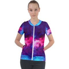 Colorful Pink And Blue Disco Smoke - Mist, Digital Art Short Sleeve Zip Up Jacket by picsaspassion