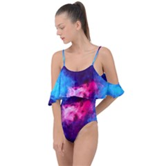 Colorful Pink And Blue Disco Smoke - Mist, Digital Art Drape Piece Swimsuit by picsaspassion