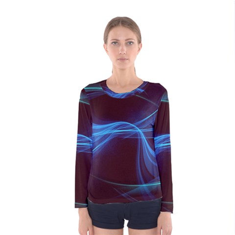 Light Waves In Blue And Green, Graphic Art Women s Long Sleeve Tee by picsaspassion