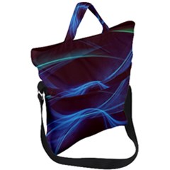 Light Waves In Blue And Green, Graphic Art Fold Over Handle Tote Bag by picsaspassion