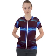 Light Waves In Blue And Green, Graphic Art Short Sleeve Zip Up Jacket by picsaspassion