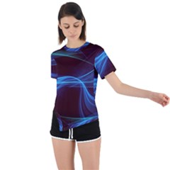 Light Waves In Blue And Green, Graphic Art Asymmetrical Short Sleeve Sports Tee