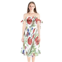 Summer Flowers Shoulder Tie Bardot Midi Dress by goljakoff