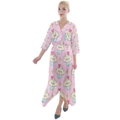 Kawaii Cupcake  Quarter Sleeve Wrap Front Maxi Dress by lisamaisak