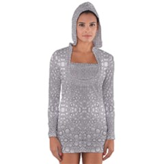 Modern Ornate Geometric Silver Pattern Long Sleeve Hooded T-shirt