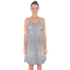 Modern Ornate Geometric Silver Pattern Ruffle Detail Chiffon Dress by dflcprintsclothing