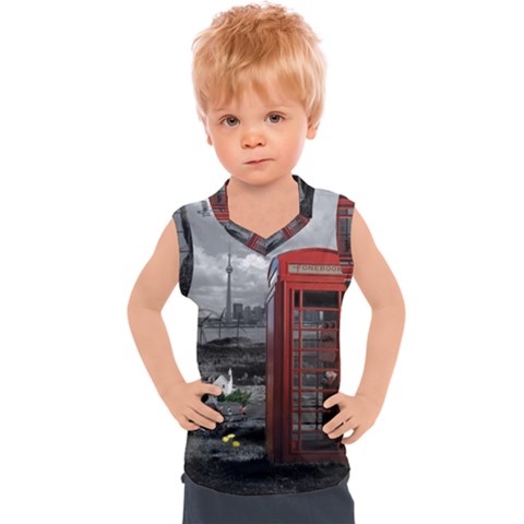 London Calling With Classic British Phonebooth - Bw & Color From Fonebook Kids  Sport Tank Top by 2853937