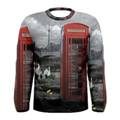 London Calling With Classic British Phonebooth - Bw & Color From Fonebook Men s Long Sleeve Tee by 2853937