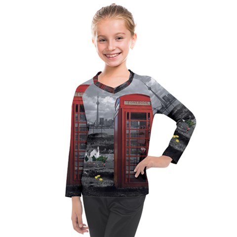 London Calling With Classic British Phonebooth - Bw & Color From Fonebook Kids  Long Mesh Tee by 2853937