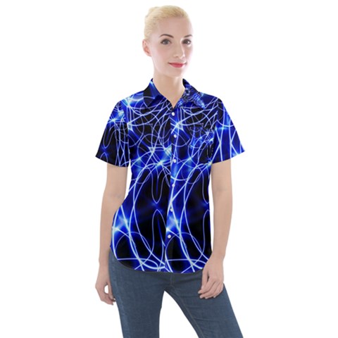 Lines Flash Light Mystical Fantasy Women s Short Sleeve Pocket Shirt by Dutashop