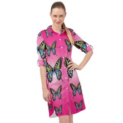 Butterfly Long Sleeve Mini Shirt Dress
