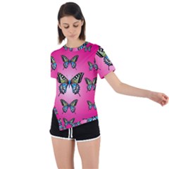 Butterfly Asymmetrical Short Sleeve Sports Tee