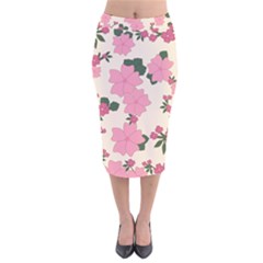 Floral Vintage Flowers Velvet Midi Pencil Skirt