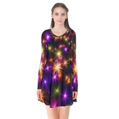 Star Colorful Christmas Abstract Long Sleeve V-neck Flare Dress by Dutashop