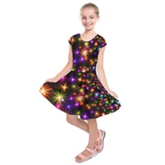 Star Colorful Christmas Abstract Kids  Short Sleeve Dress by Dutashop
