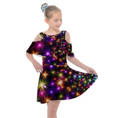 Star Colorful Christmas Abstract Kids  Shoulder Cutout Chiffon Dress