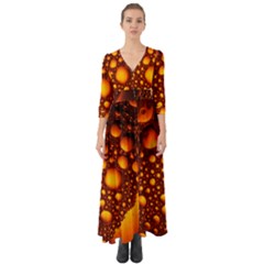 Bubbles Abstract Art Gold Golden Button Up Boho Maxi Dress