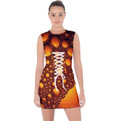 Bubbles Abstract Art Gold Golden Lace Up Front Bodycon Dress by Dutashop