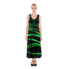 Green Light Painting Zig-zag Sleeveless Maxi Dress