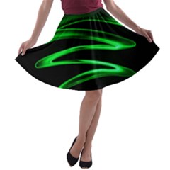 Green Light Painting Zig-zag A-line Skater Skirt