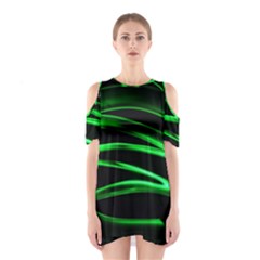 Green Light Painting Zig-zag Shoulder Cutout One Piece Dress