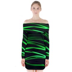 Green Light Painting Zig-zag Long Sleeve Off Shoulder Dress by Dutashop