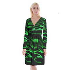 Green Light Painting Zig-zag Long Sleeve Velvet Front Wrap Dress