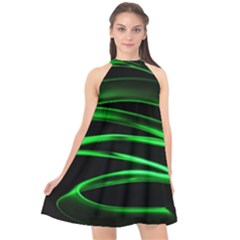 Green Light Painting Zig-zag Halter Neckline Chiffon Dress 