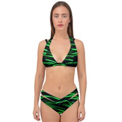 Green Light Painting Zig-zag Double Strap Halter Bikini Set