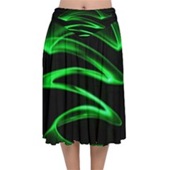 Green Light Painting Zig-zag Velvet Flared Midi Skirt