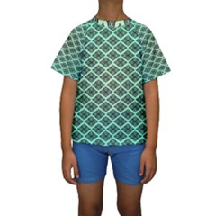 Pattern Texture Geometric Pattern Green Kids  Short Sleeve Swimwear by Dutashop