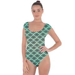 Pattern Texture Geometric Pattern Green Short Sleeve Leotard 