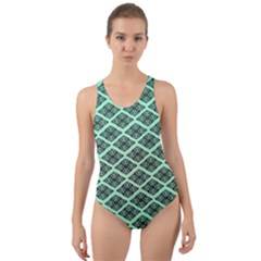 Pattern Texture Geometric Pattern Green Cut-out Back One Piece Swimsuit