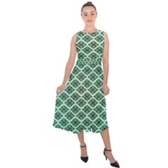 Pattern Texture Geometric Pattern Green Midi Tie-back Chiffon Dress
