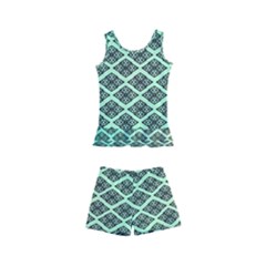 Pattern Texture Geometric Pattern Green Kids  Boyleg Swimsuit